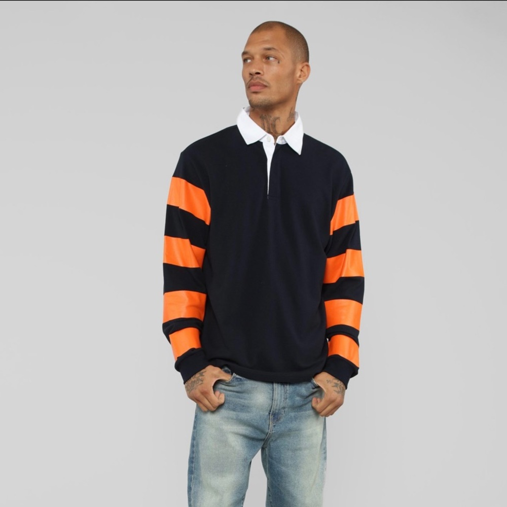 Navy orange polo long sleeve medium